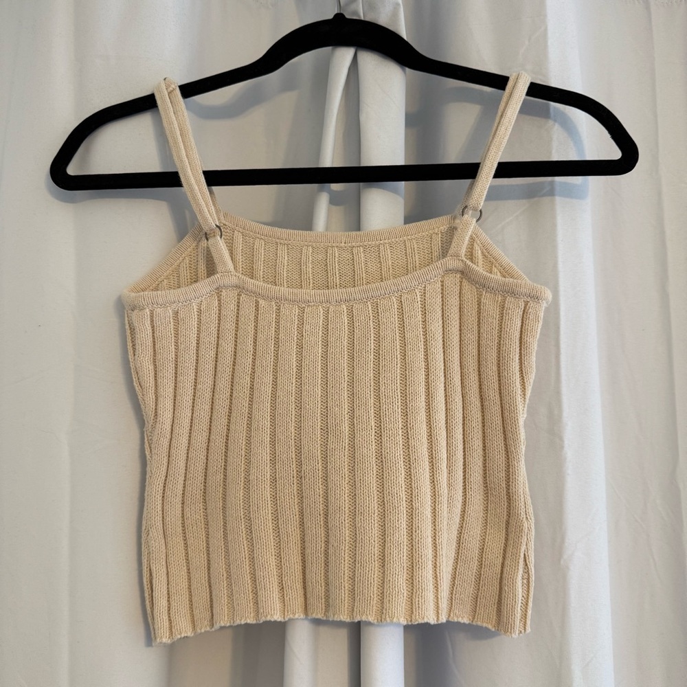 Roxy Cream Ribbed Knit Sweater Tank Cami Adjustable Straps Small - Picture 4 of 6